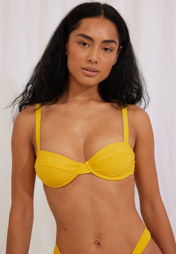 Belen Hostalet x NA-KD Cup Gathered Detail Bikini Top - Yellow