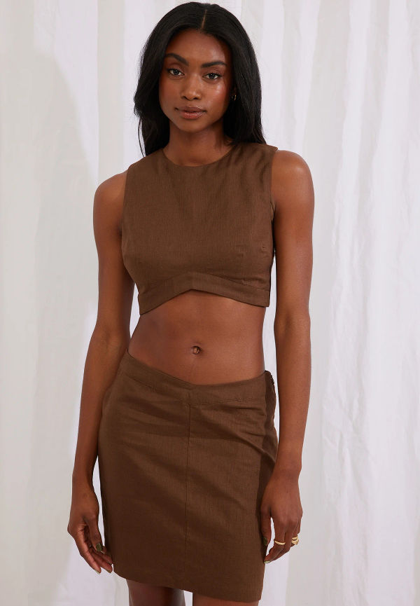 Belen Hostalet x NA-KD Linen Blend Mini Skirt - Brown