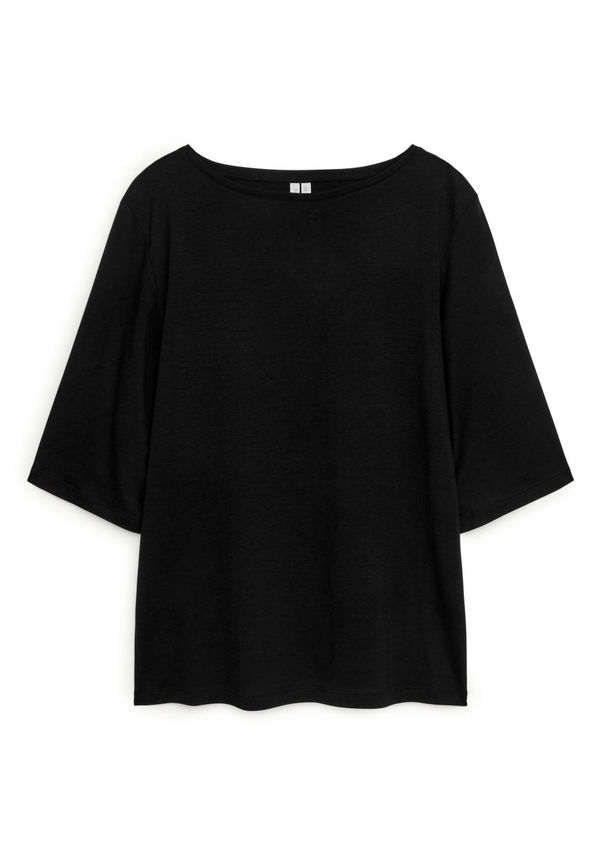 Boat Neck Lyocell T-shirt - Black