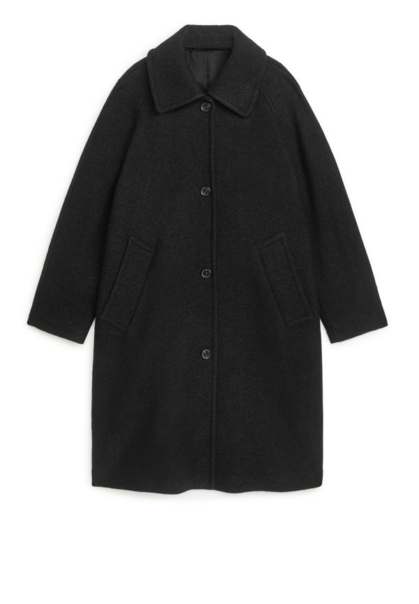 Bouclé Wool Coat - Black