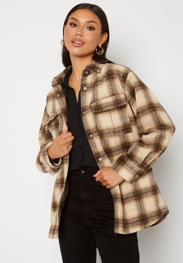 BUBBLEROOM Alice Check Shirt Jacket Beige / Brown / Checked S