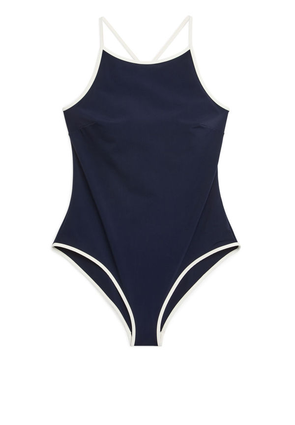 Contrast Binding Swimsuit - Blue