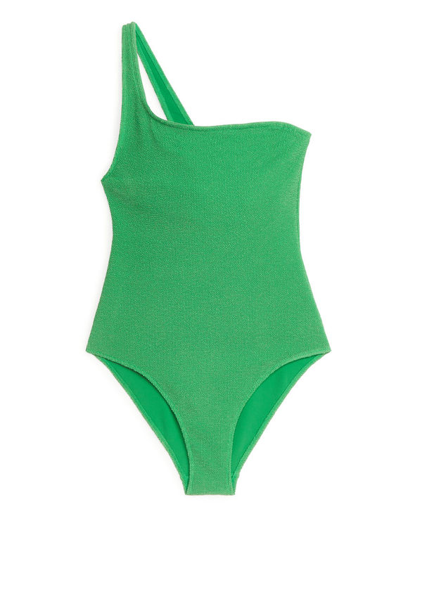 Crinkle One-Shoulder Swimsuit - Green