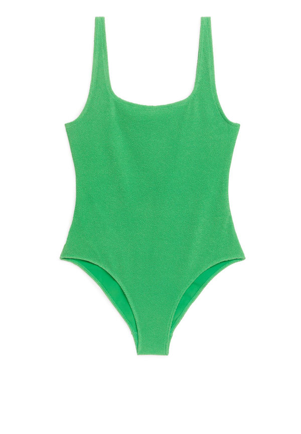 Crinkle Square Neck Swimsuit - Green