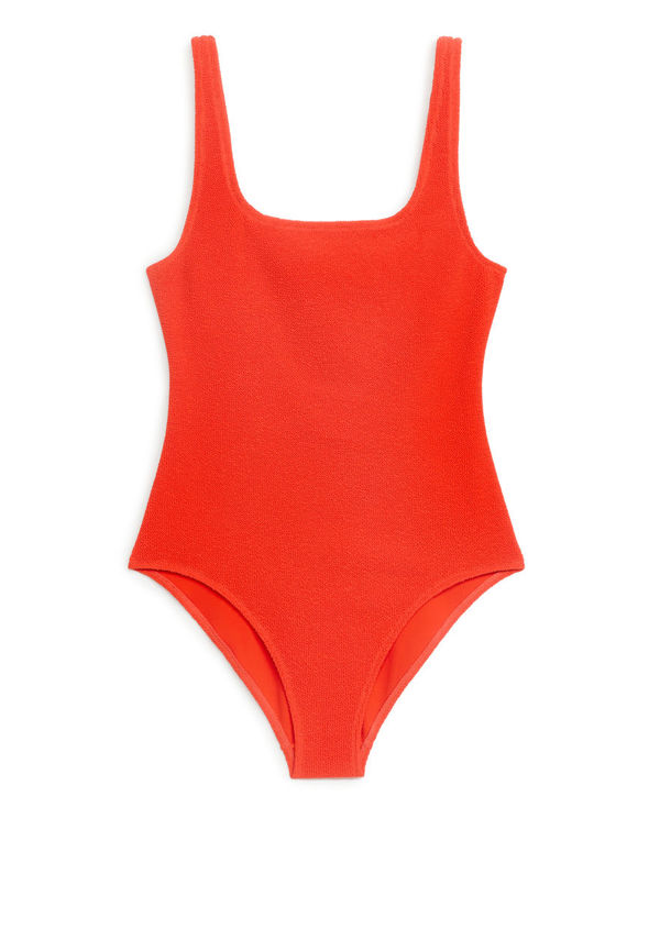 Crinkle Square Neck Swimsuit - Orange