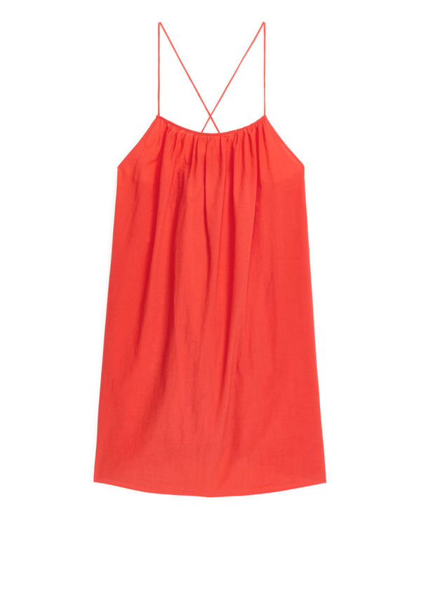 Crinkled Strap Dress - Orange