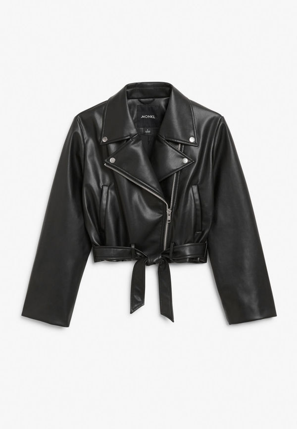 Cropped faux leather jacket - Black