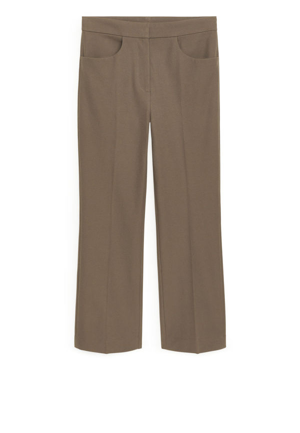 Cropped Stretch Cotton Trousers - Beige