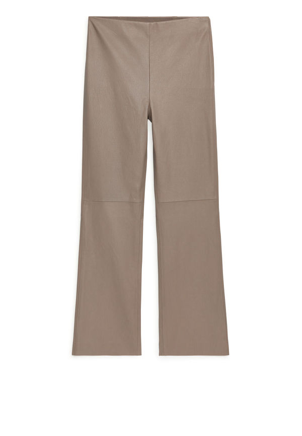 Cropped Stretch Leather Trousers - Beige