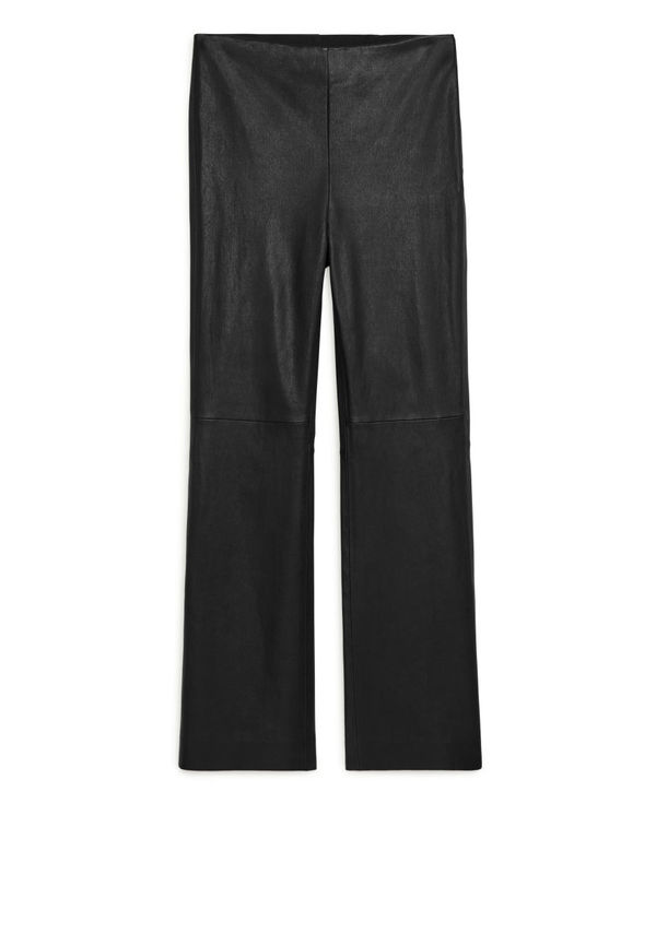 Cropped Stretch Leather Trousers - Black
