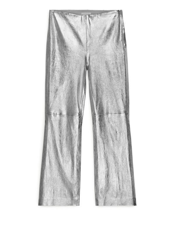 Cropped Stretch Leather Trousers - Grey