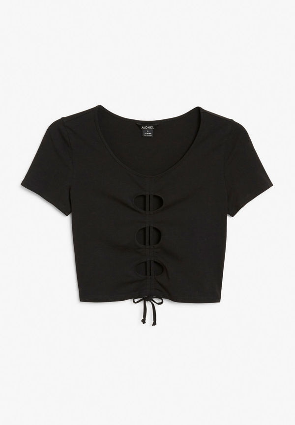 Cropped top with drawstring - Black