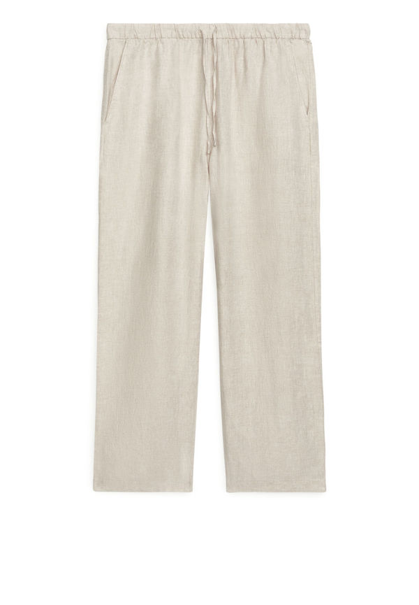 Elastic-Waist Linen Trousers - Beige