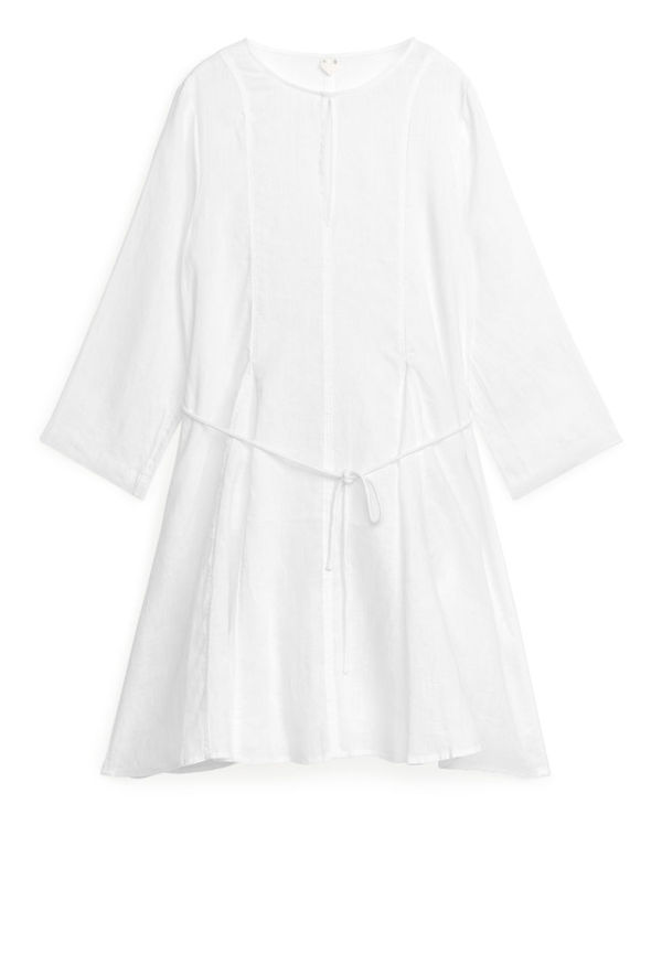 Flared Linen Dress - White
