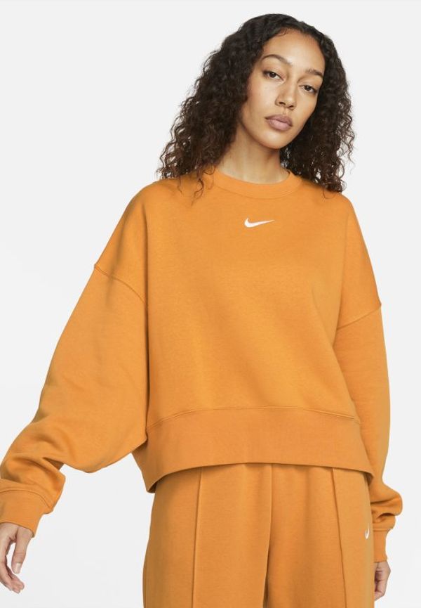 Fleecetröja Nike Sportswear Collection Essentials i oversize-modell med rund hals för kvinnor - Brun