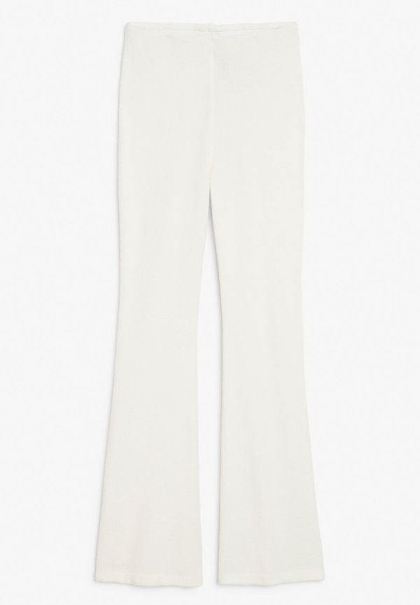 Fluffy knit flared trousers - White