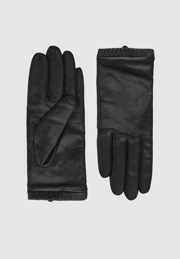 GATHERED LEATHER-CASHMERE GLOVES