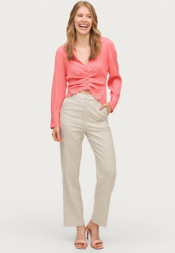Gina Tricot - Byxor Straight Linen Trousers - Beige