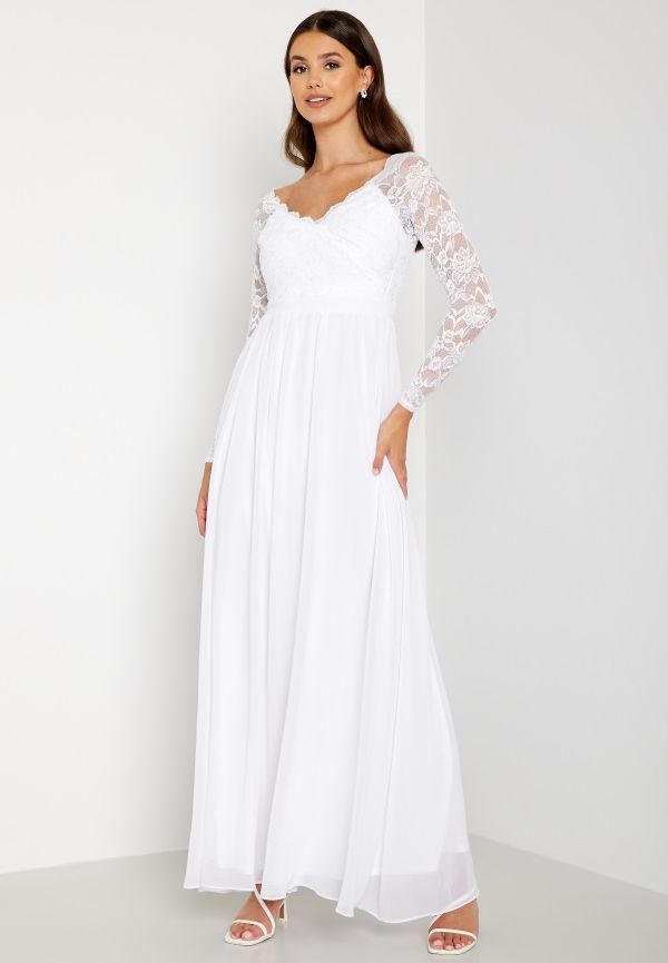 Goddiva Long Sleeve Floaty Maxi Dress White XS (UK8)