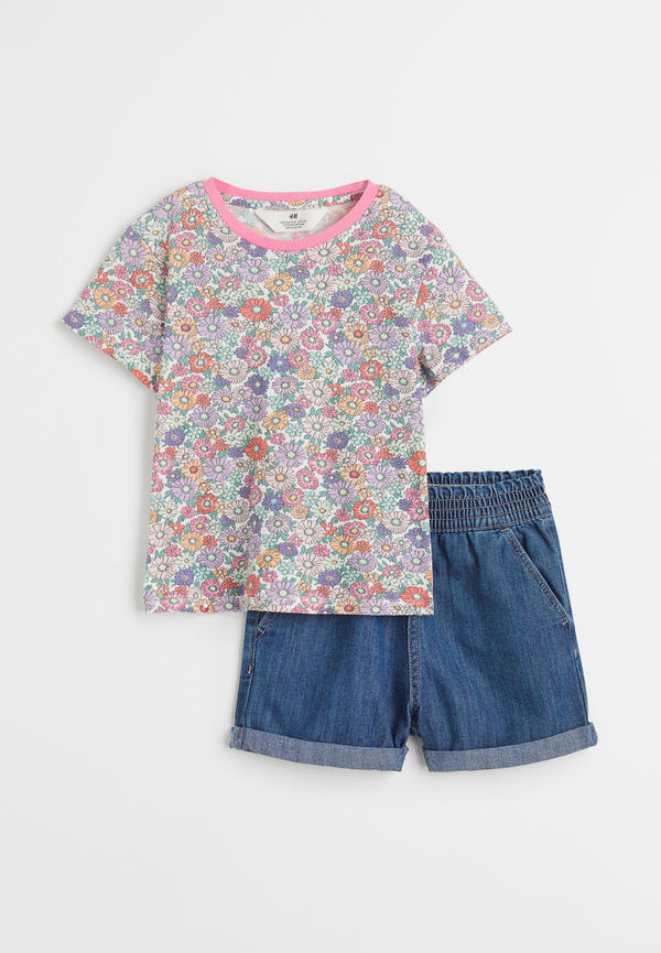 H & M - 2-delat set med t-shirt och shorts - Blå
