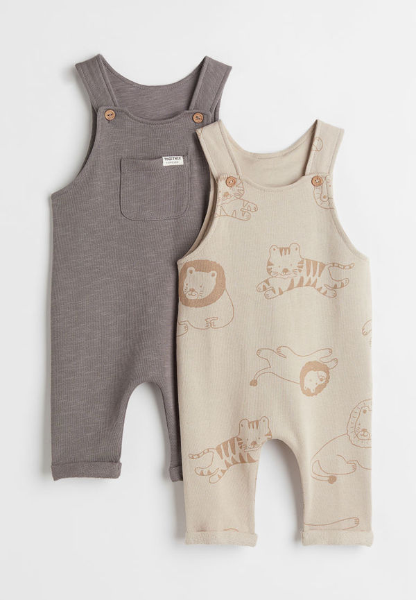 H & M - 2-pack hängselbyxa i bomull - Beige