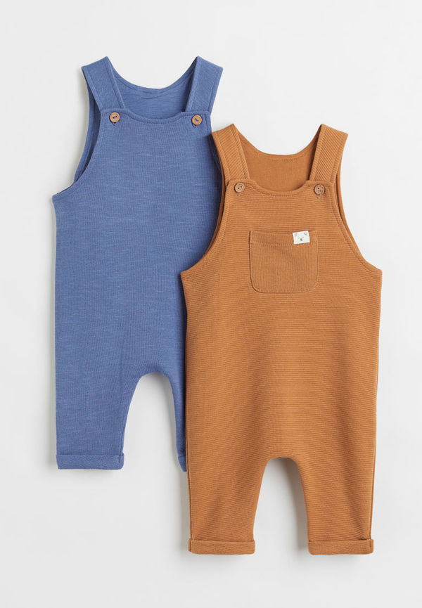 H & M - 2-pack hängselbyxa i bomull - Beige