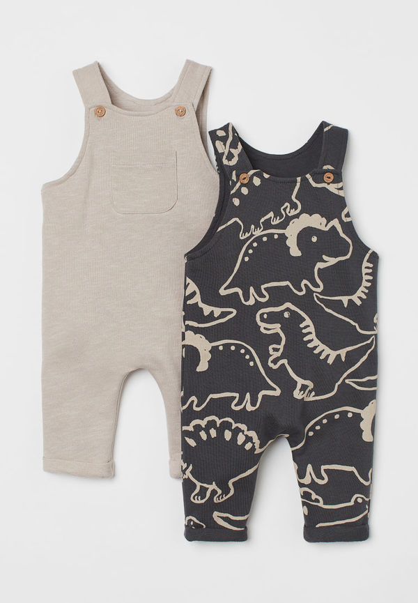 H & M - 2-pack hängselbyxa i bomull - Grå
