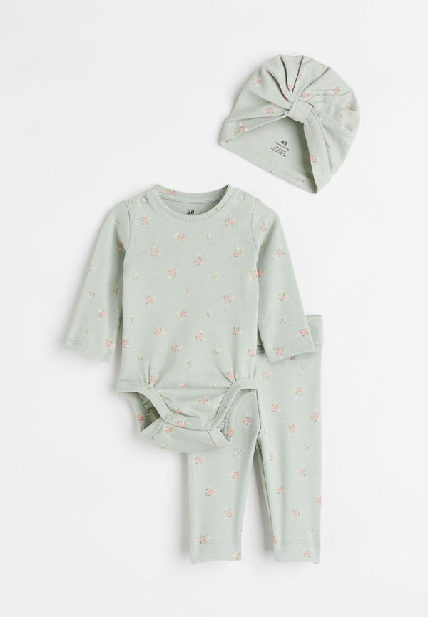 H & M - 3-delat set i bomull - Grön