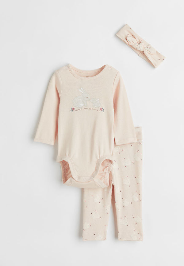 H & M - 3-delat set i bomull - Rosa