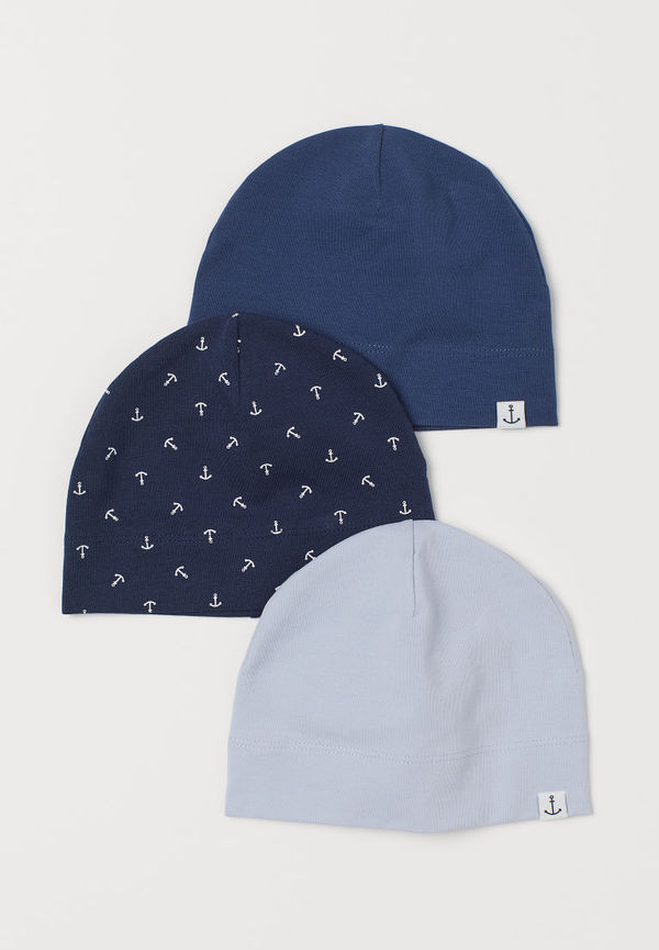 H & M - 3-pack trikåmössa i bomull - Blå