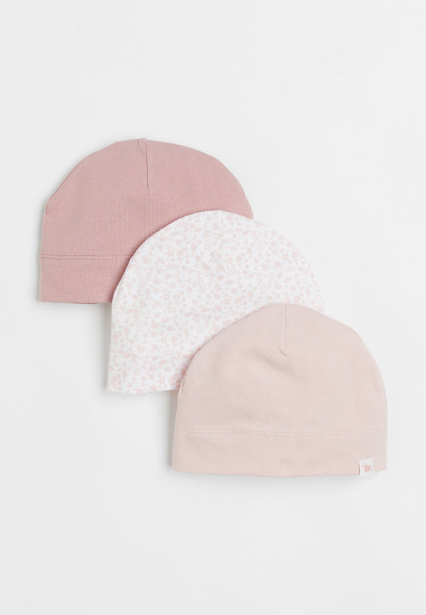 H & M - 3-pack trikåmössa i bomull - Rosa