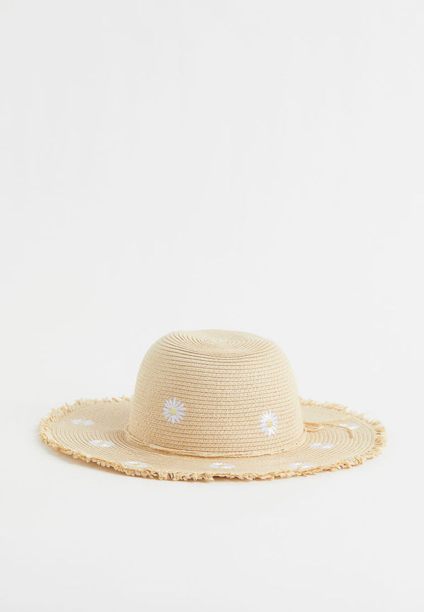 H & M - Broderad stråhatt - Beige
