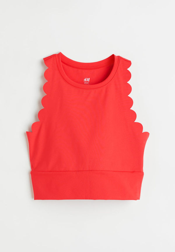 H & M - Cropped scallop-edged sports top - Röd