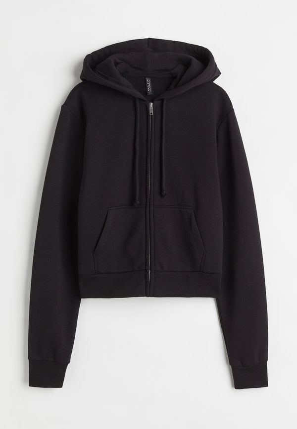 H & M - Cropped zip-through hoodie - Svart