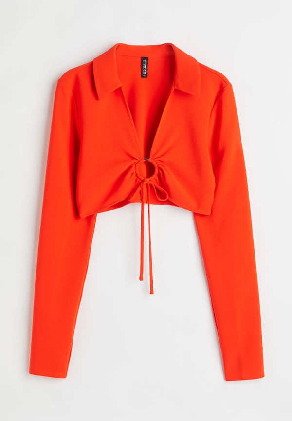 H & M - Croptop med krage - Röd
