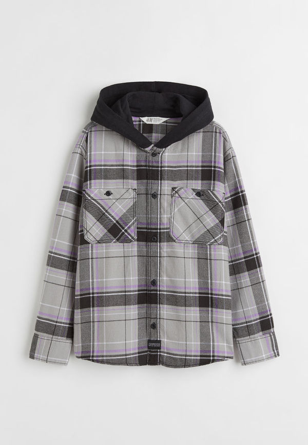 H & M - Flanellskjorta med huva - Grå