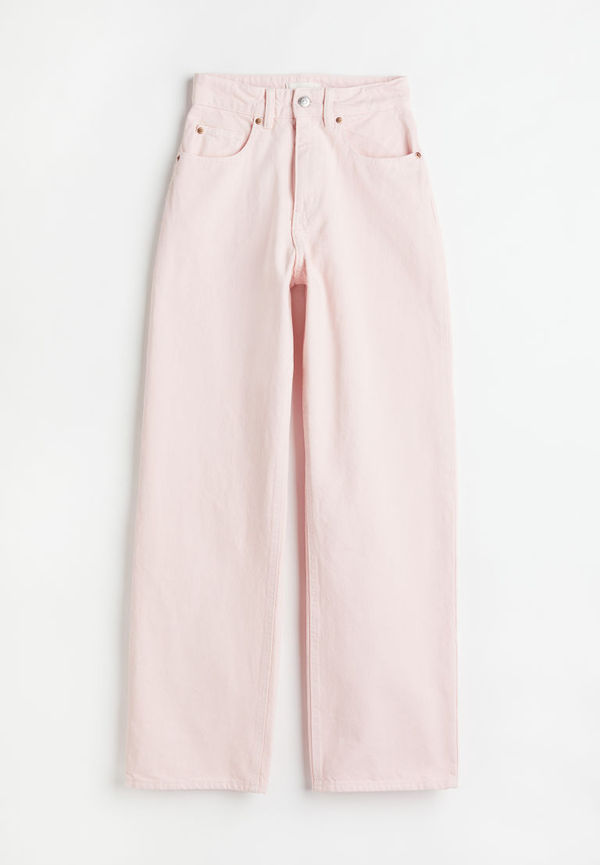 H & M - Loose Straight High Jeans - Rosa