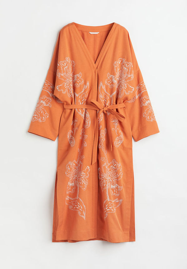 H & M - Lyocell-blend embroidered kaftan dress - Orange