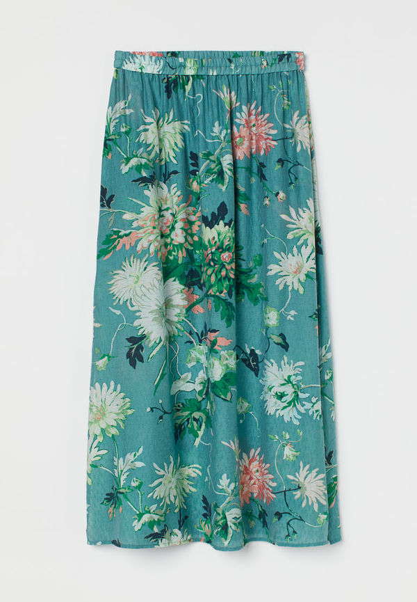 H & M - Lång kjol med slits - Turkos