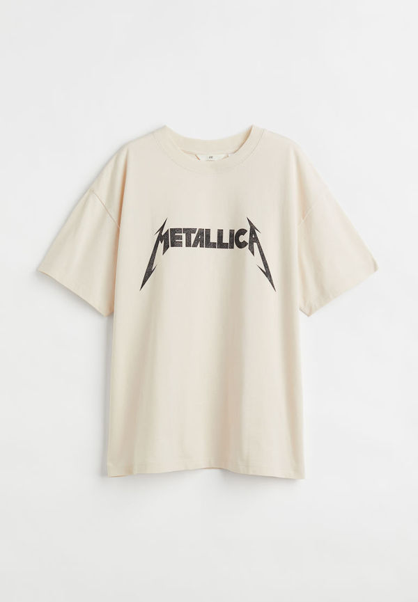 H & M - Oversized t-shirt med tryck - Beige