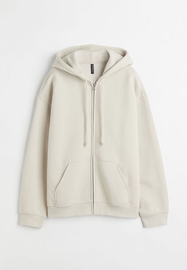 H & M - Oversized zip-through hoodie - Beige