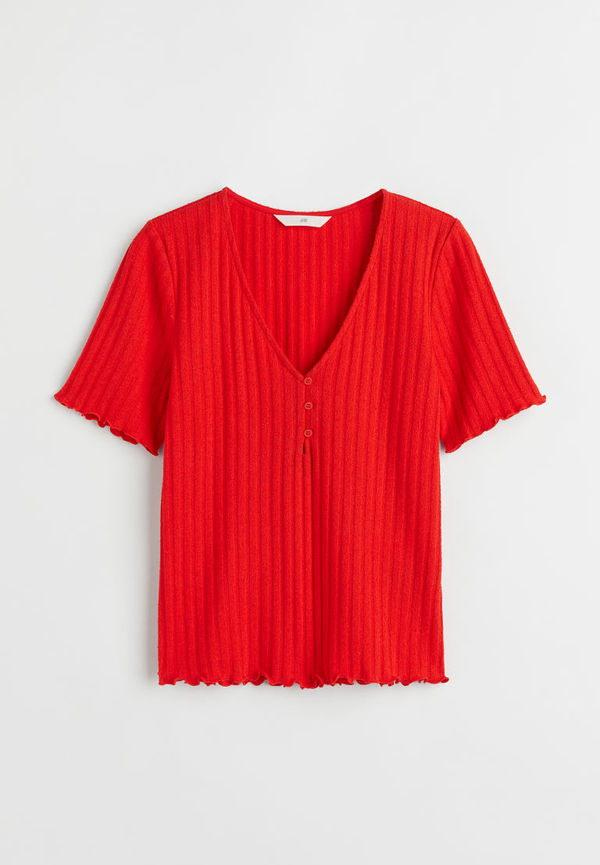 H & M - Ribbad topp - Röd