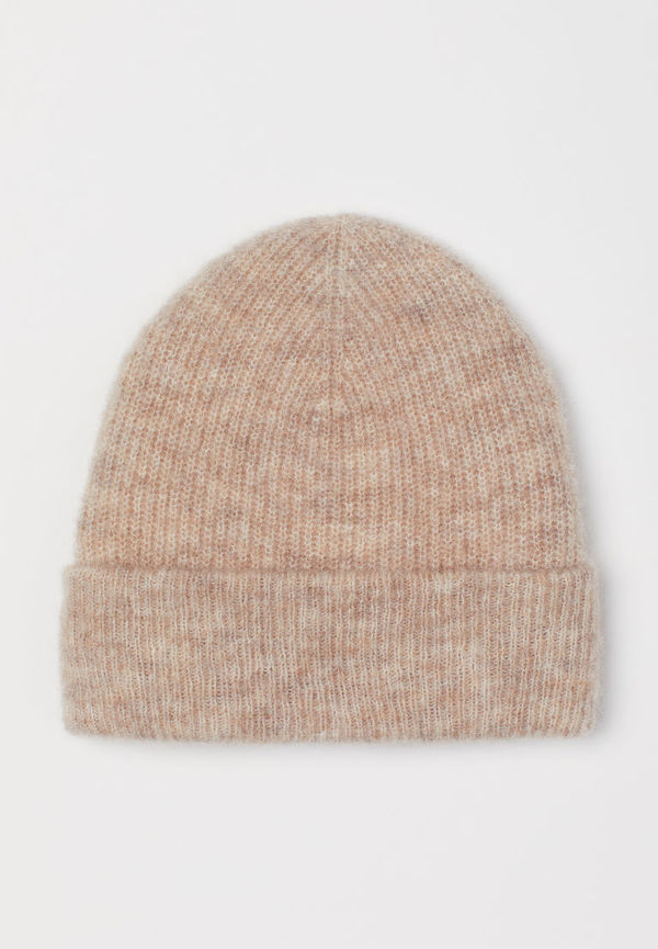 H & M - Ribbstickad mössa i ullmix - Brun