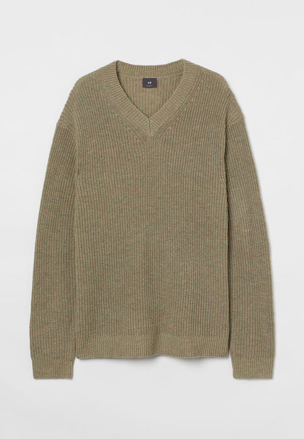 H & M - Ribbstickad tröja Relaxed Fit - Grön