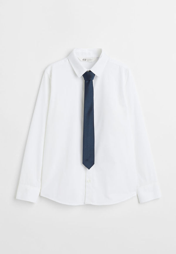 H & M - Skjorta med slips/fluga - Vit