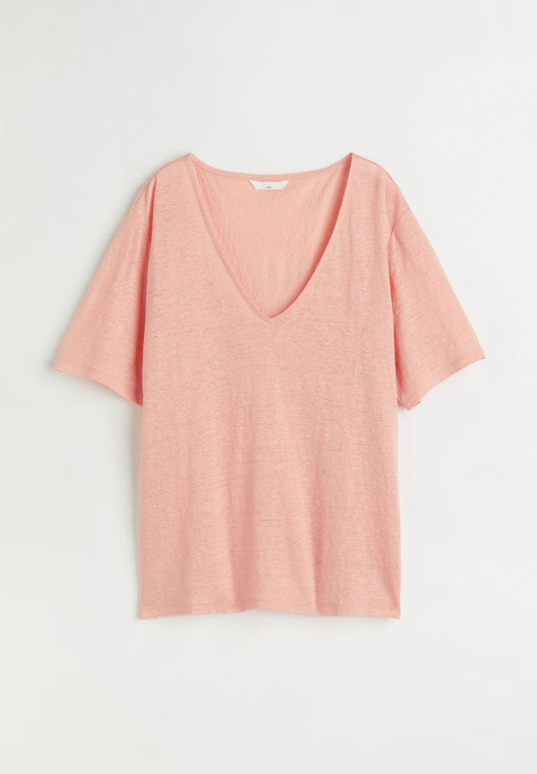H & M - T-shirt i linnetrikå - Orange