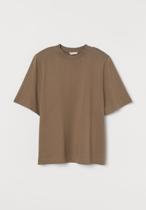 H & M - T-shirt med axelvaddar - Beige