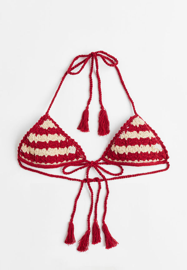 H & M - Trekantsbikinitopp Med Virkad Rand - Röd