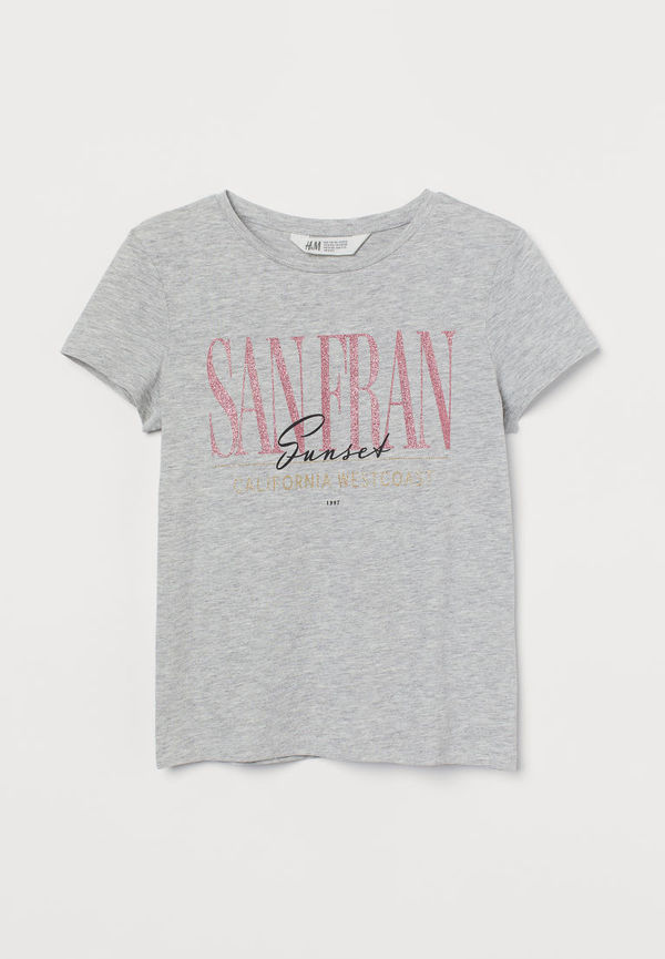 H & M - Trikåtopp med tryck - Grå