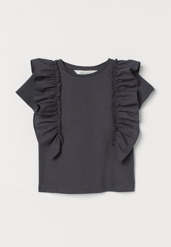 H & M - Volangtopp i bomull - Grå